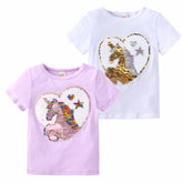 Girls Summer T-Shirt Kids Unicorn Pattern Discoloration Tops Tees-Veeddydropshipping